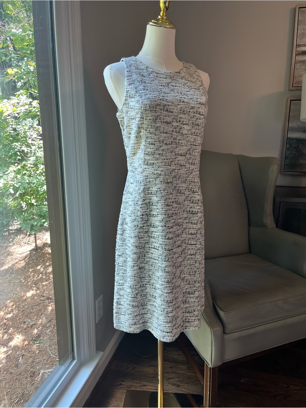 Women’s Ann Taylor Sleeveless Cream and Black Tweed Sheath Dress NEW W TAGS- 4